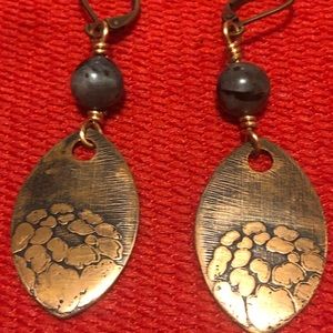 Assorted custom etched, handmade copper earrings